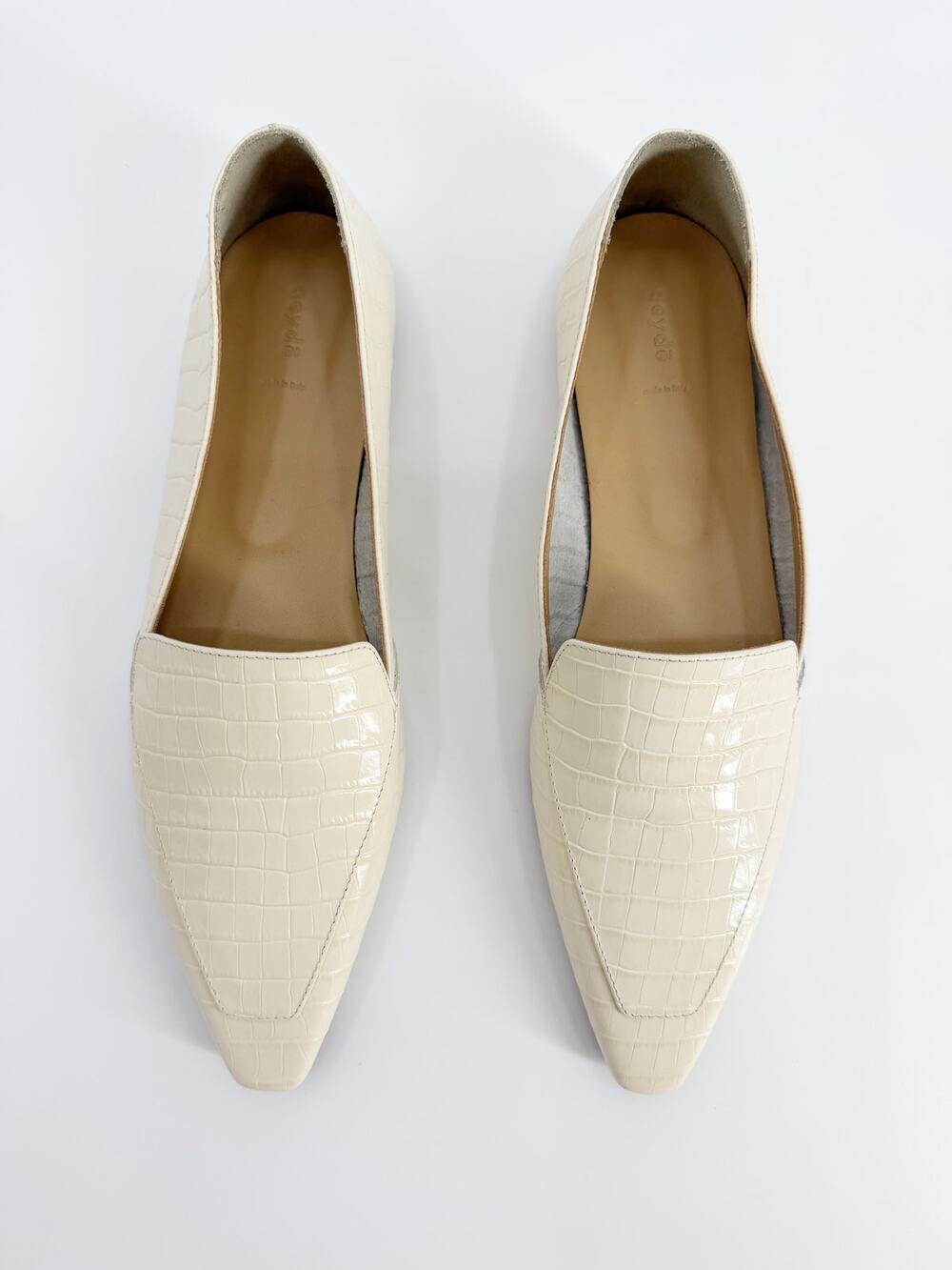 Aeyde Aurora Cream Croc Embossed Leather Loafer Flats Size 40.5 EU 10.5 Slip On